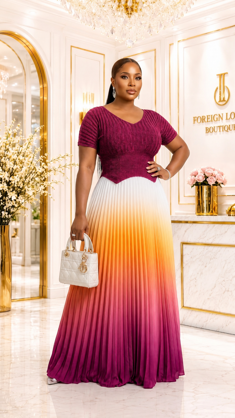 Kadie Luxe Miyake Pleated Skirt & Top Set