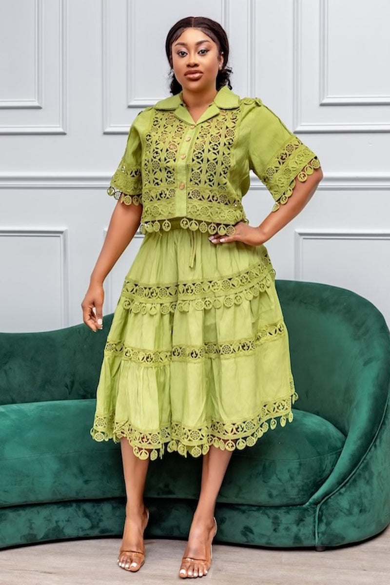 Eden Lace Skirt Set – Green
