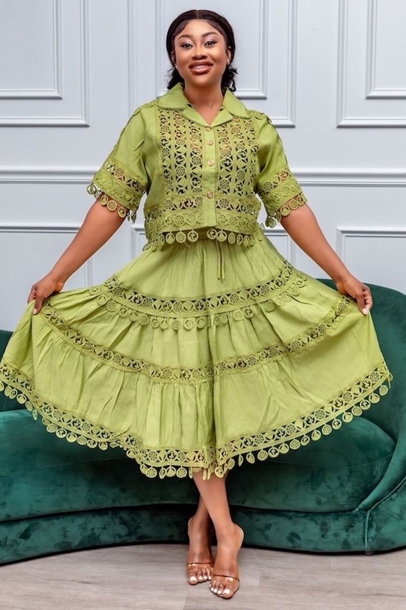 Eden Lace Skirt Set – Green