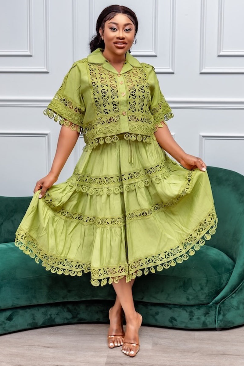 Eden Lace Skirt Set – Green