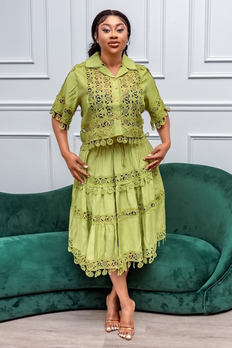 Eden Lace Skirt Set – Green