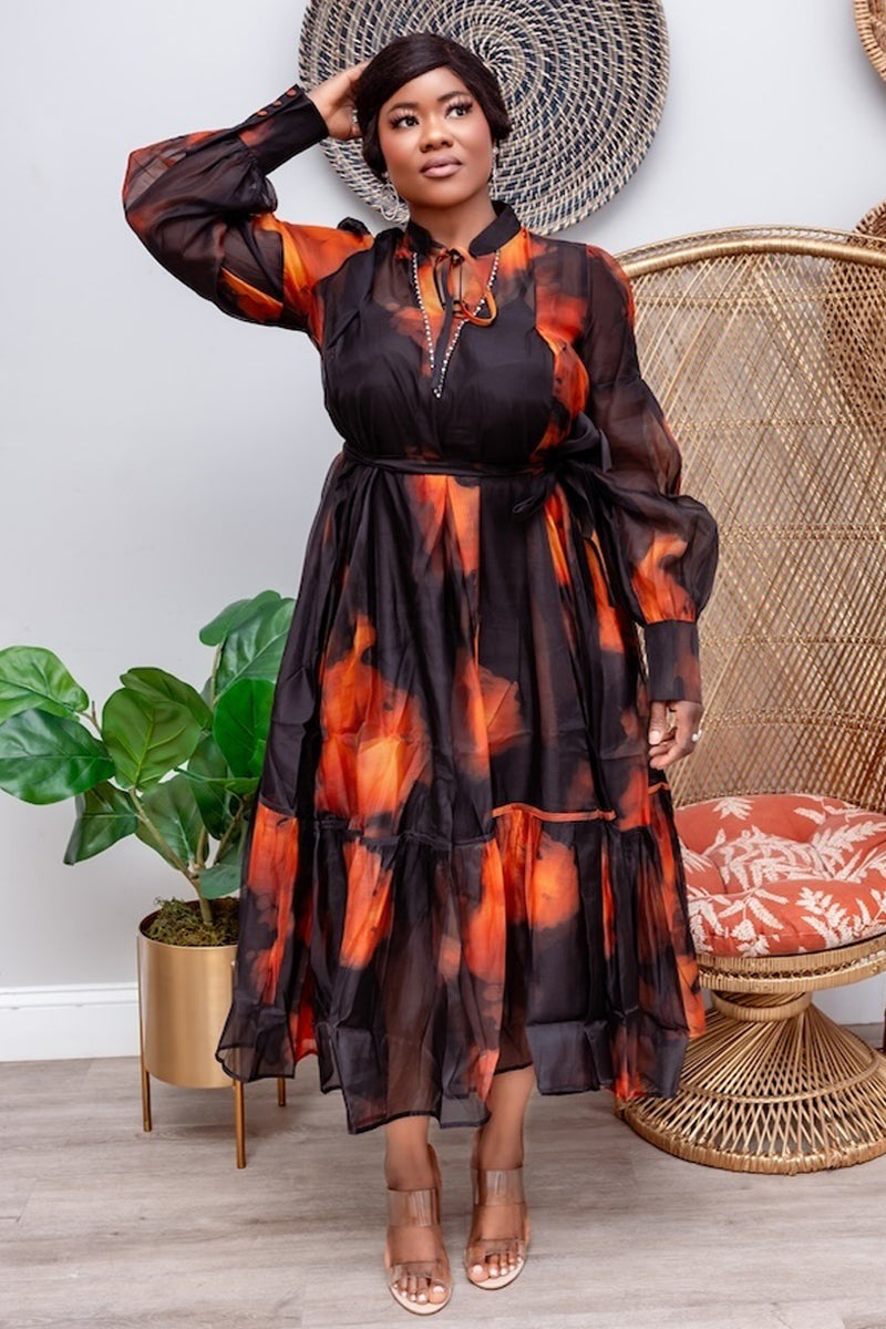 "Ember Elegance" Sheer Midi Dress