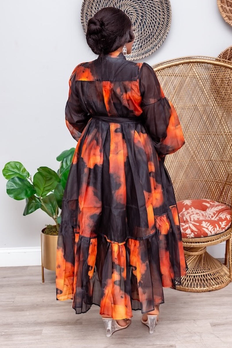 "Ember Elegance" Sheer Midi Dress