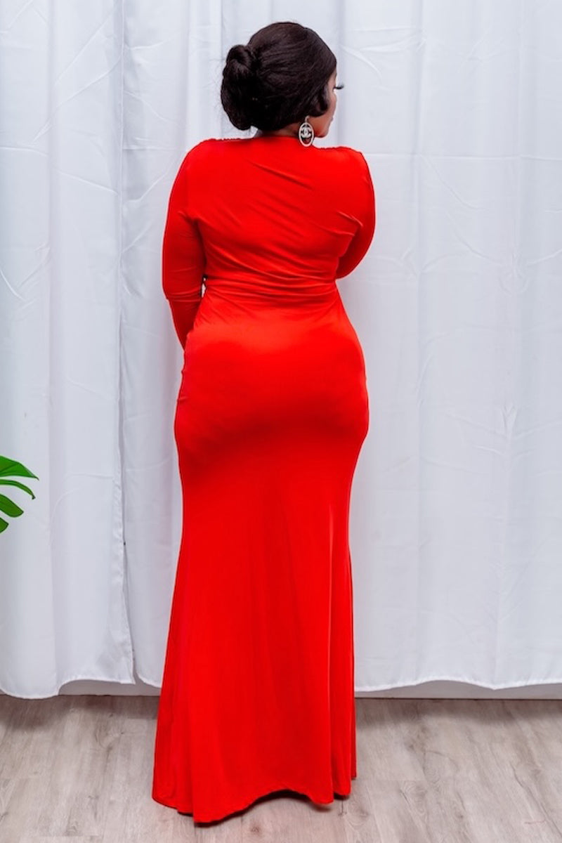 Scarlet Elegance" Deep V-Neck Maxi Dress