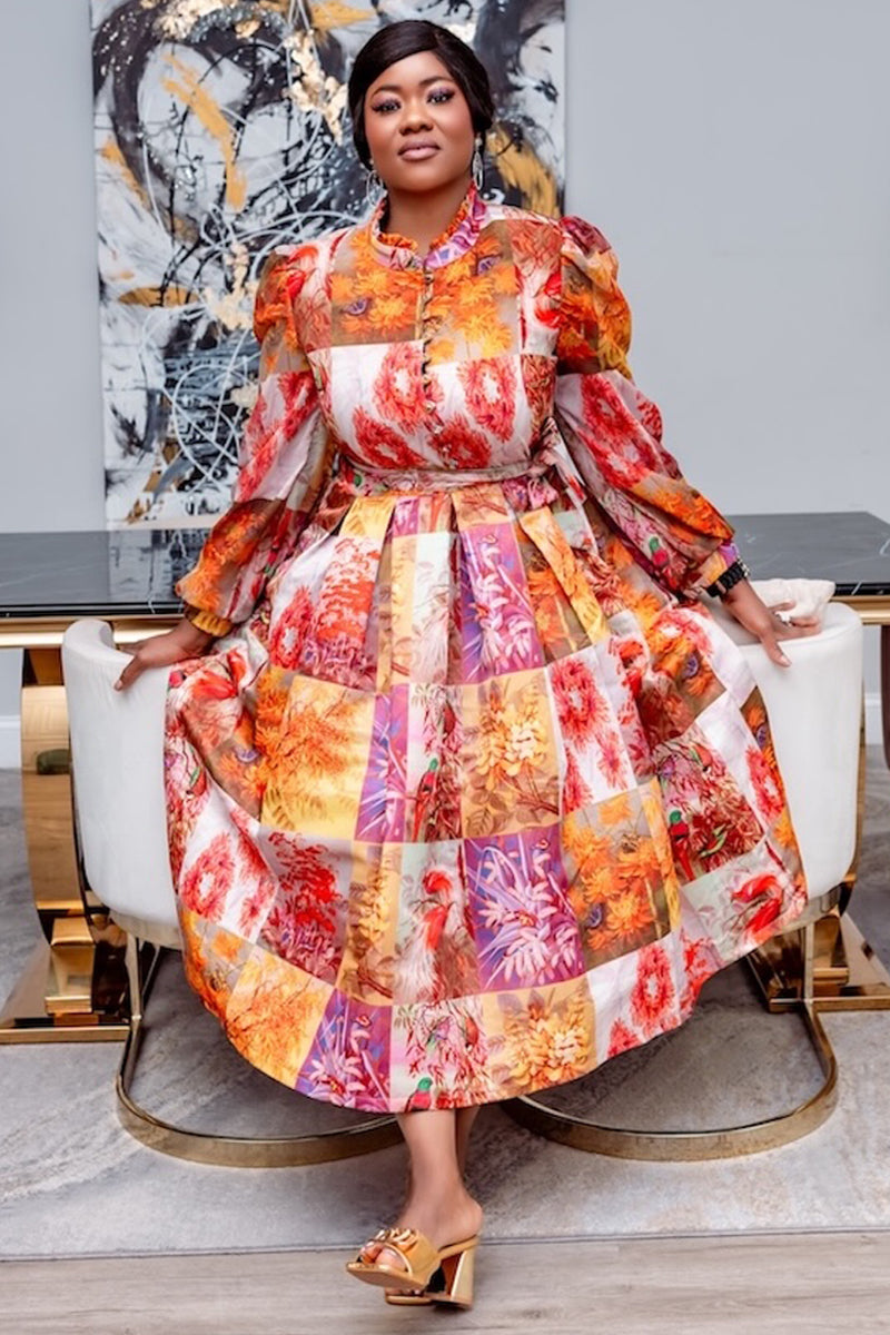 LISA TROPICAL MOSAIC MIDI DRESS