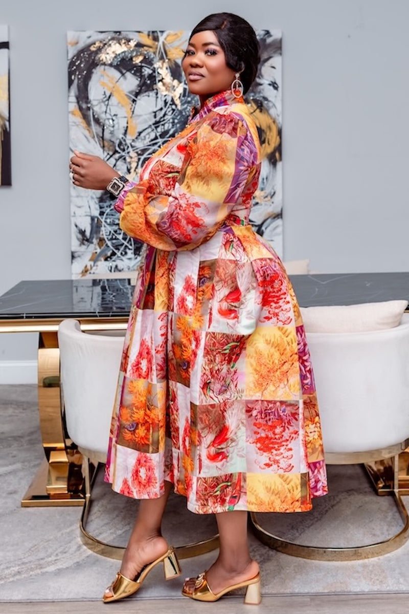 LISA TROPICAL MOSAIC MIDI DRESS