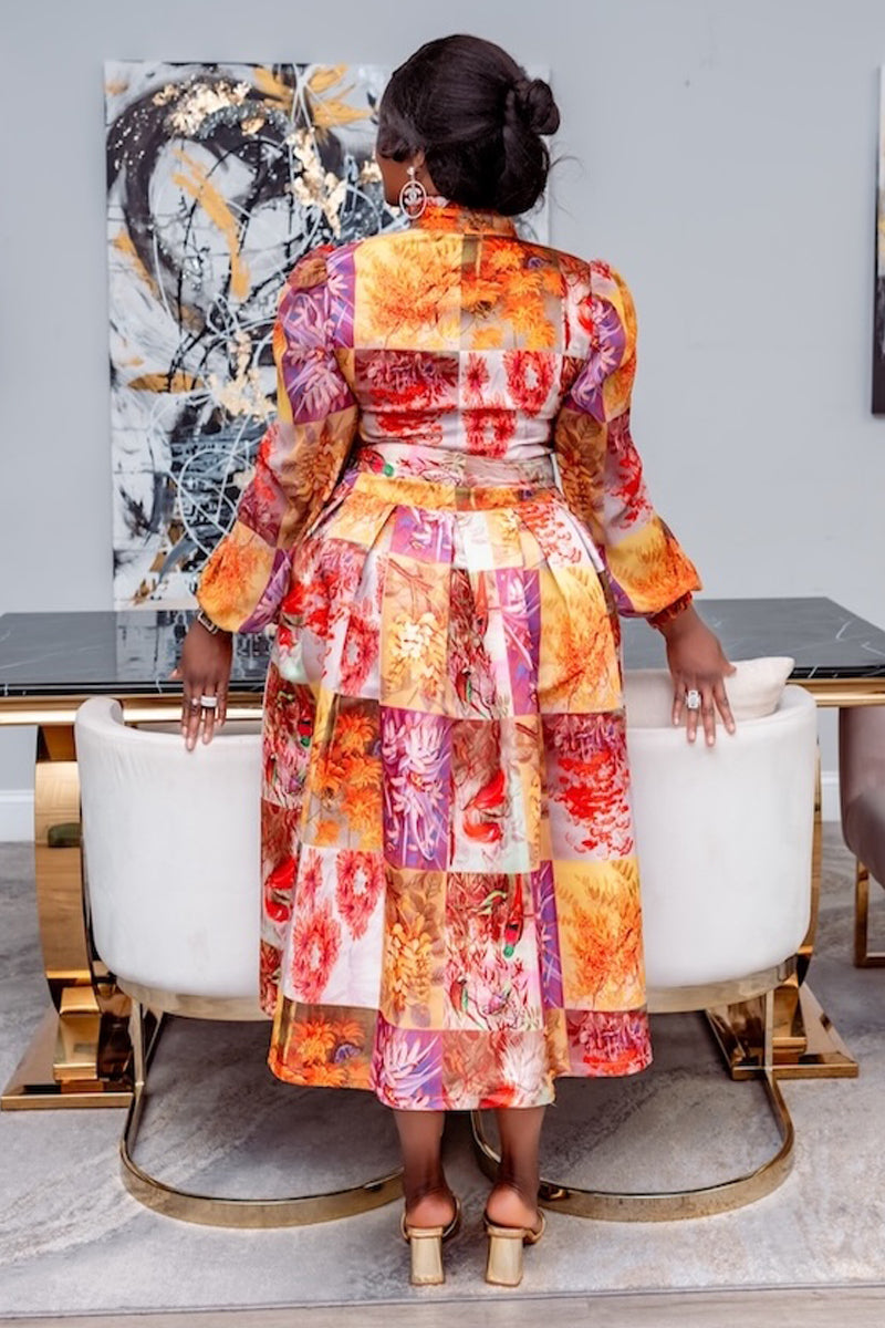 LISA TROPICAL MOSAIC MIDI DRESS