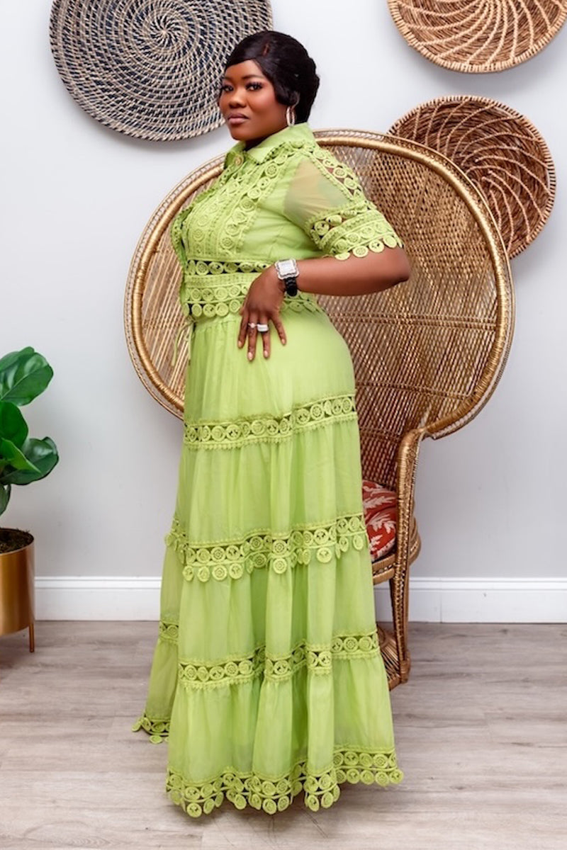 Emerald Bloom Lace Skirt Set