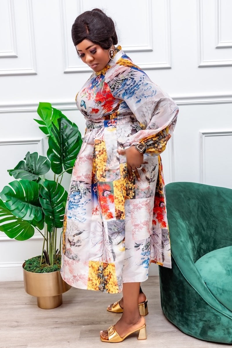 "Garden Muse" Abstract Patchwork Midi Dress