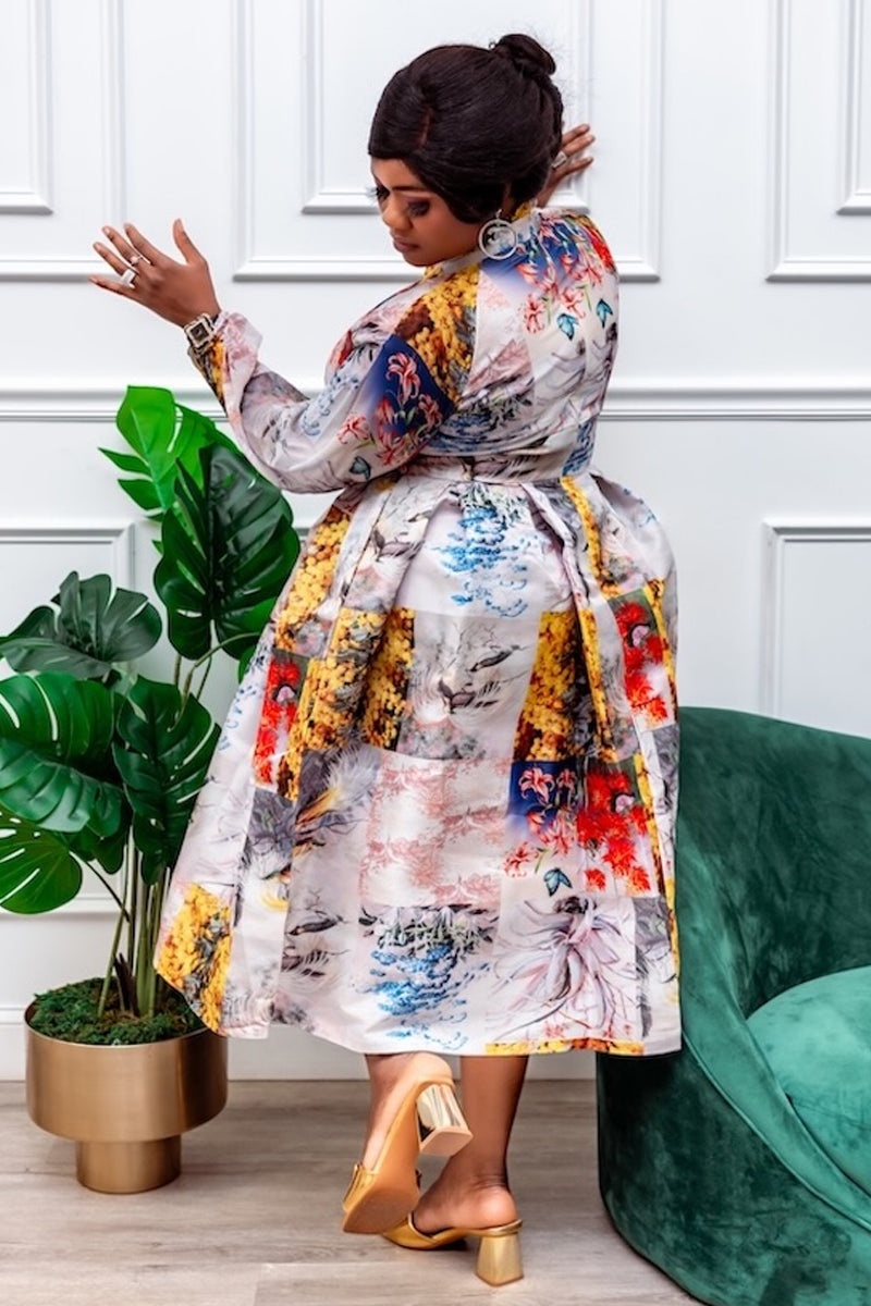 "Garden Muse" Abstract Patchwork Midi Dress