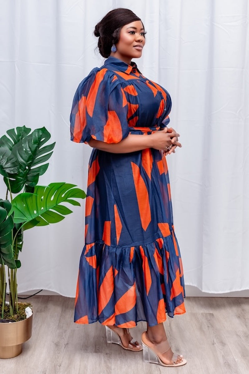 Zahara Puff Sleeve Midi Dress