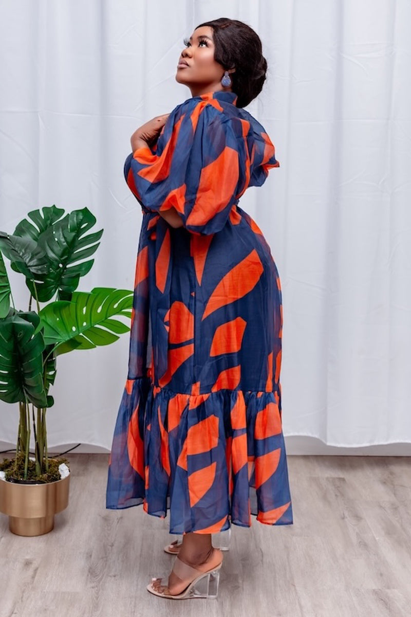 Zahara Puff Sleeve Midi Dress