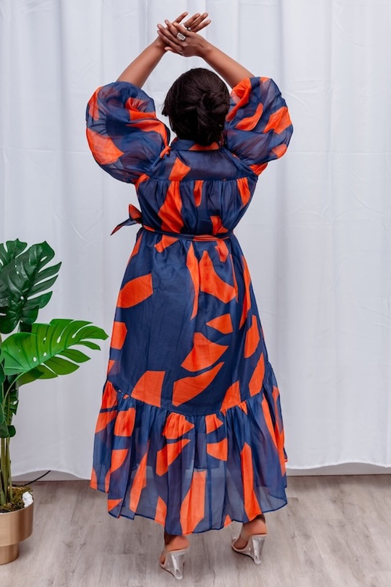 Zahara Puff Sleeve Midi Dress