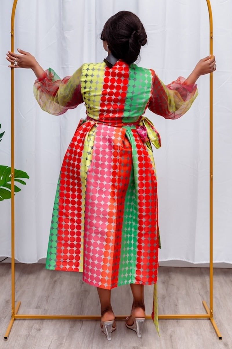 "Carnival Radiance" Multi-Color Wrap Midi Dress