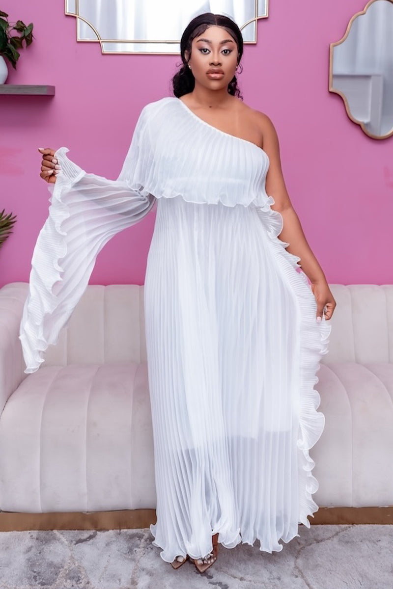 Miyake One-Shoulder Dress – White