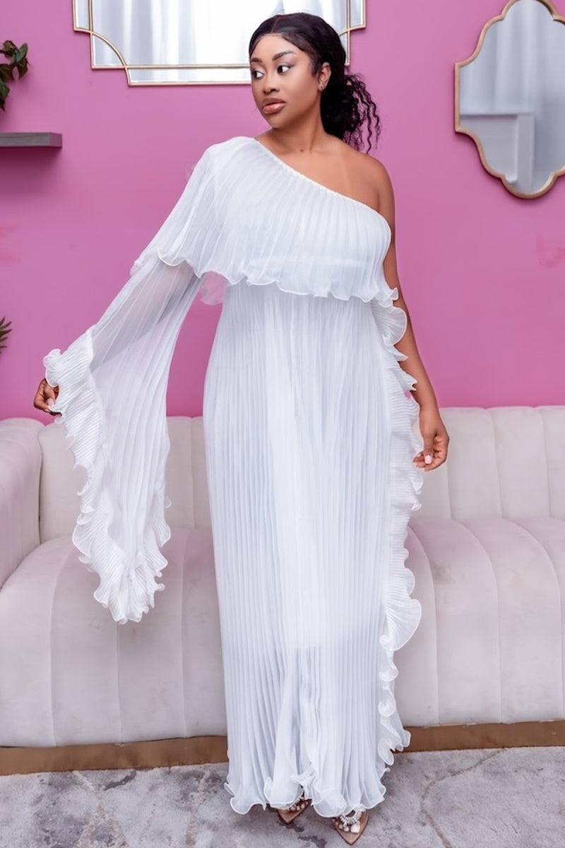 Miyake One-Shoulder Dress – White