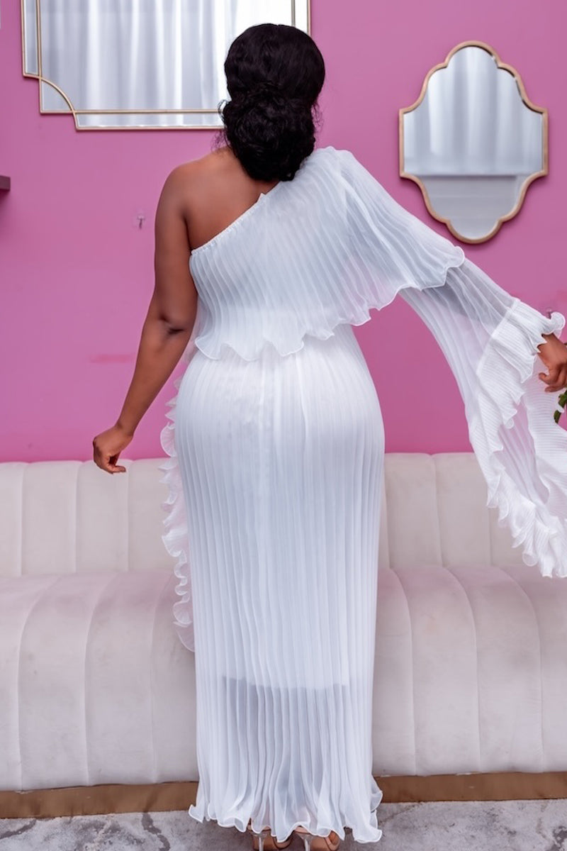 Miyake One-Shoulder Dress – White