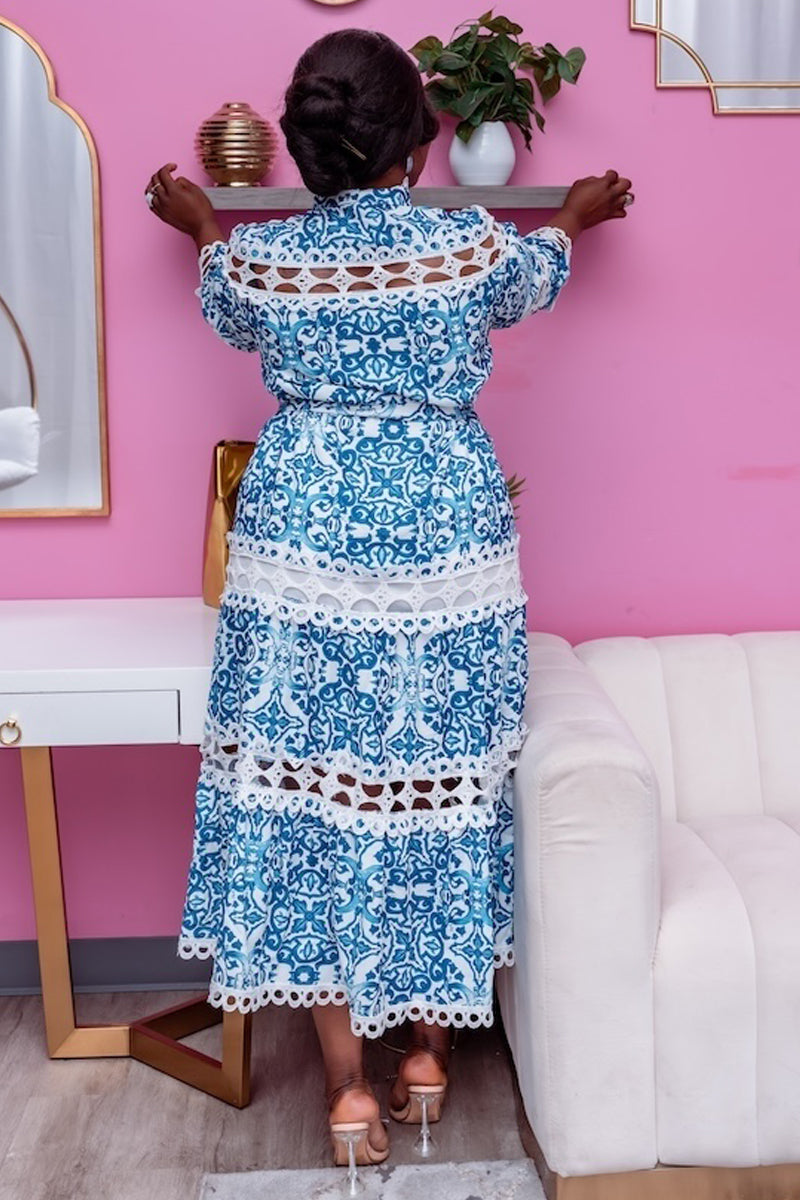 Royal Azure Lace Midi Dress
