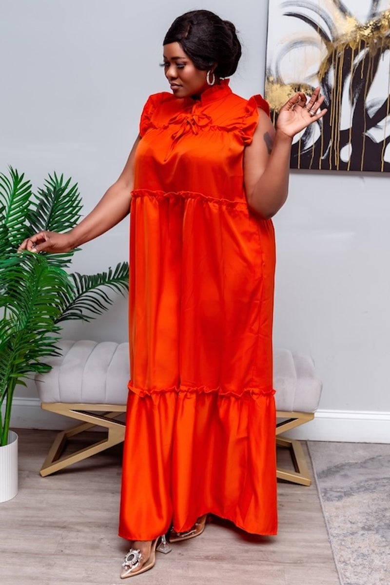 Golden Glow Ruffle Maxi Dress-Orange