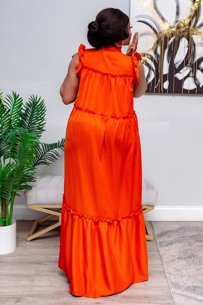 Golden Glow Ruffle Maxi Dress-Orange