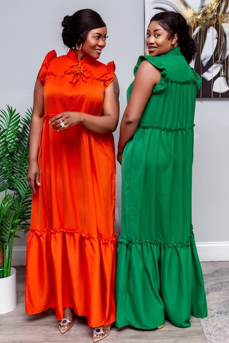 Golden Glow Ruffle Maxi Dress-Orange