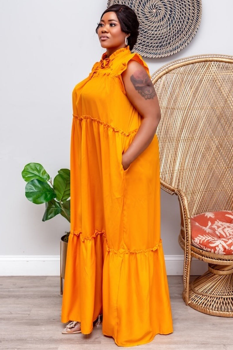 Golden Glow Ruffle Maxi Dress-Orange