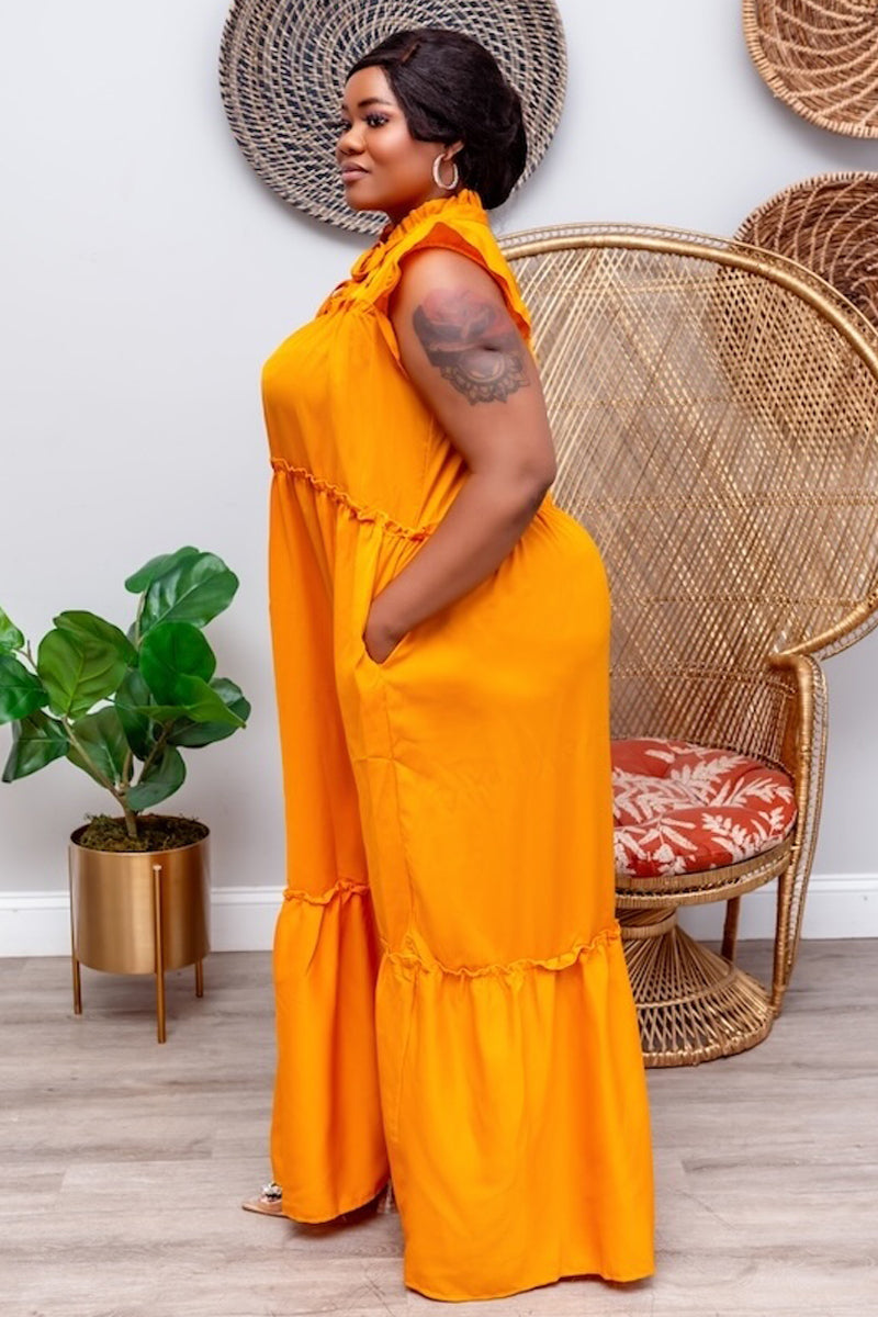 Golden Glow Ruffle Maxi Dress-Orange