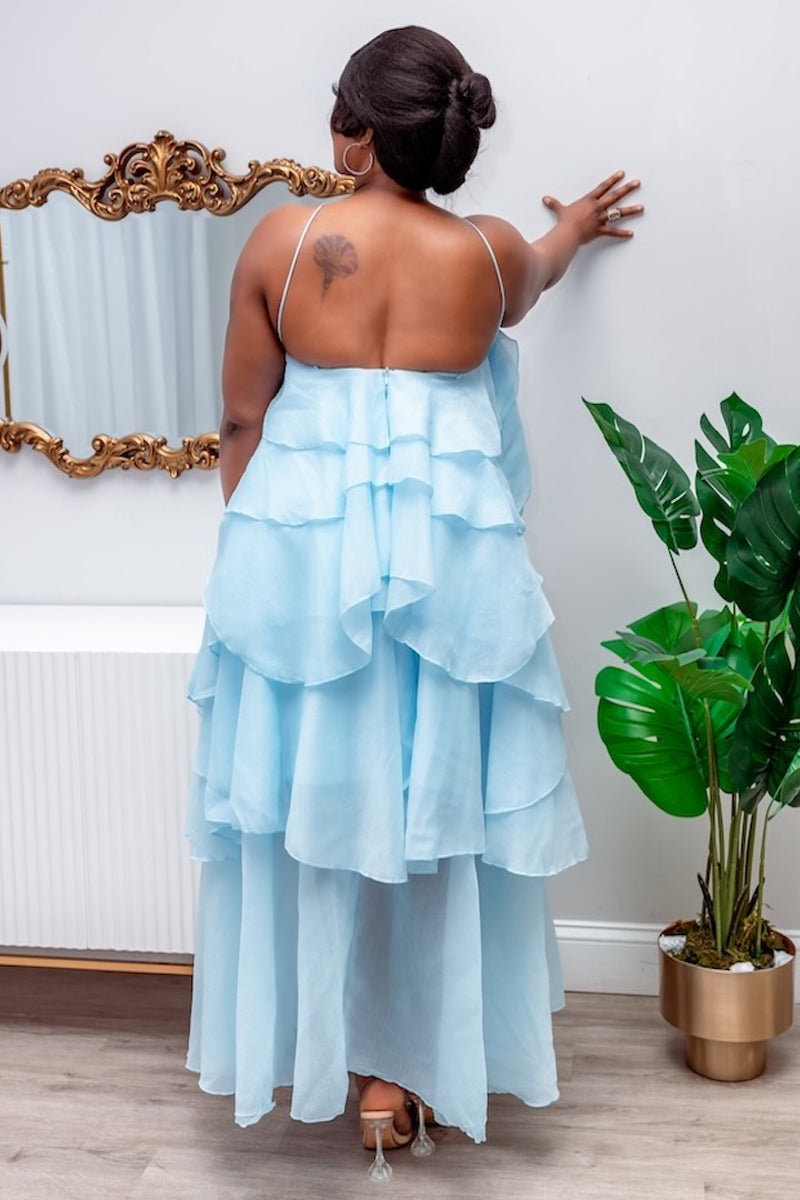 Heavenly Blue Cascade Ruffle Dress