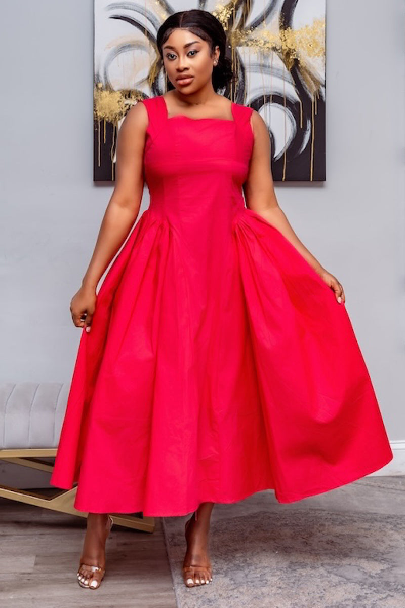 "Ruby Radiance" Structured Midi Dress-Hot Pink
