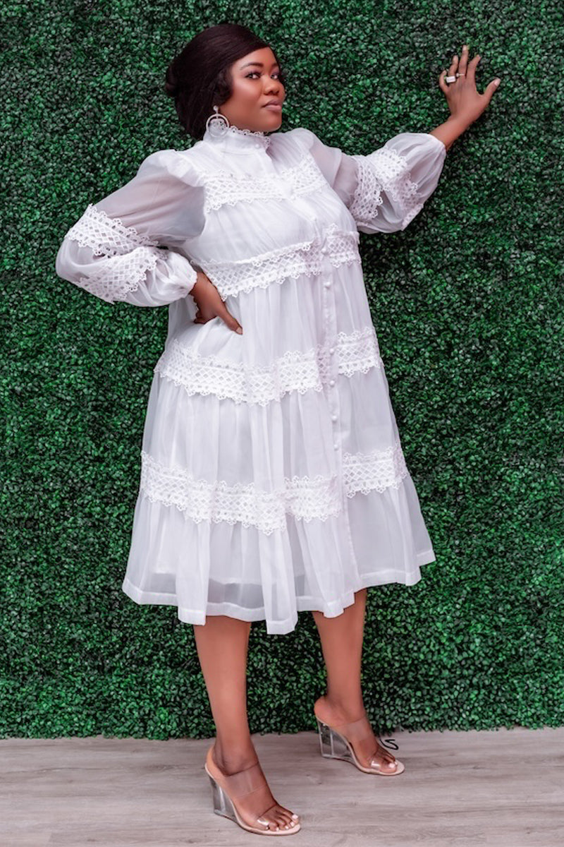Celeste Lace Panel Dress – White