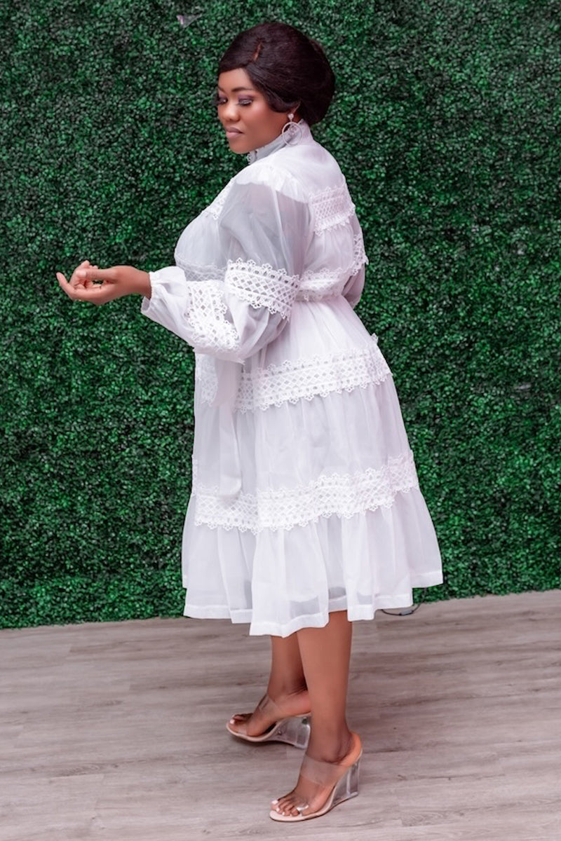 Celeste Lace Panel Dress – White
