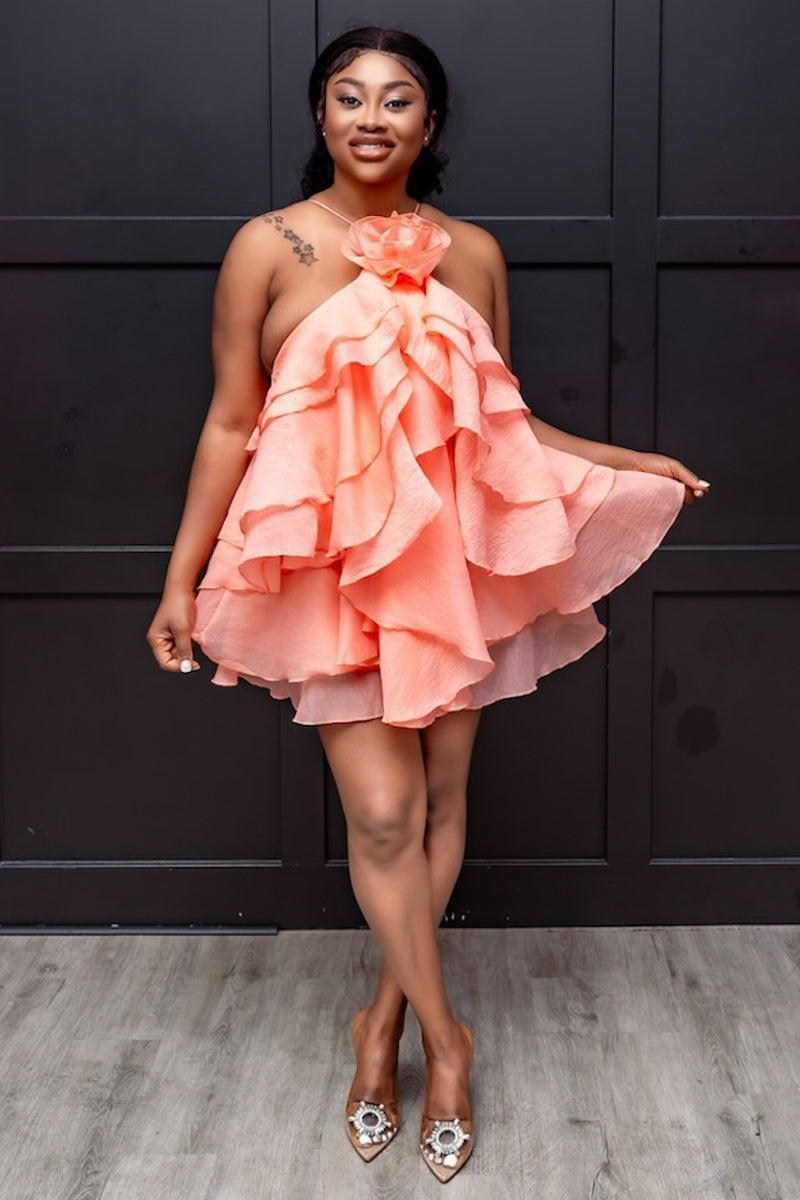 Peach Bloom Ruffle Mini Dress