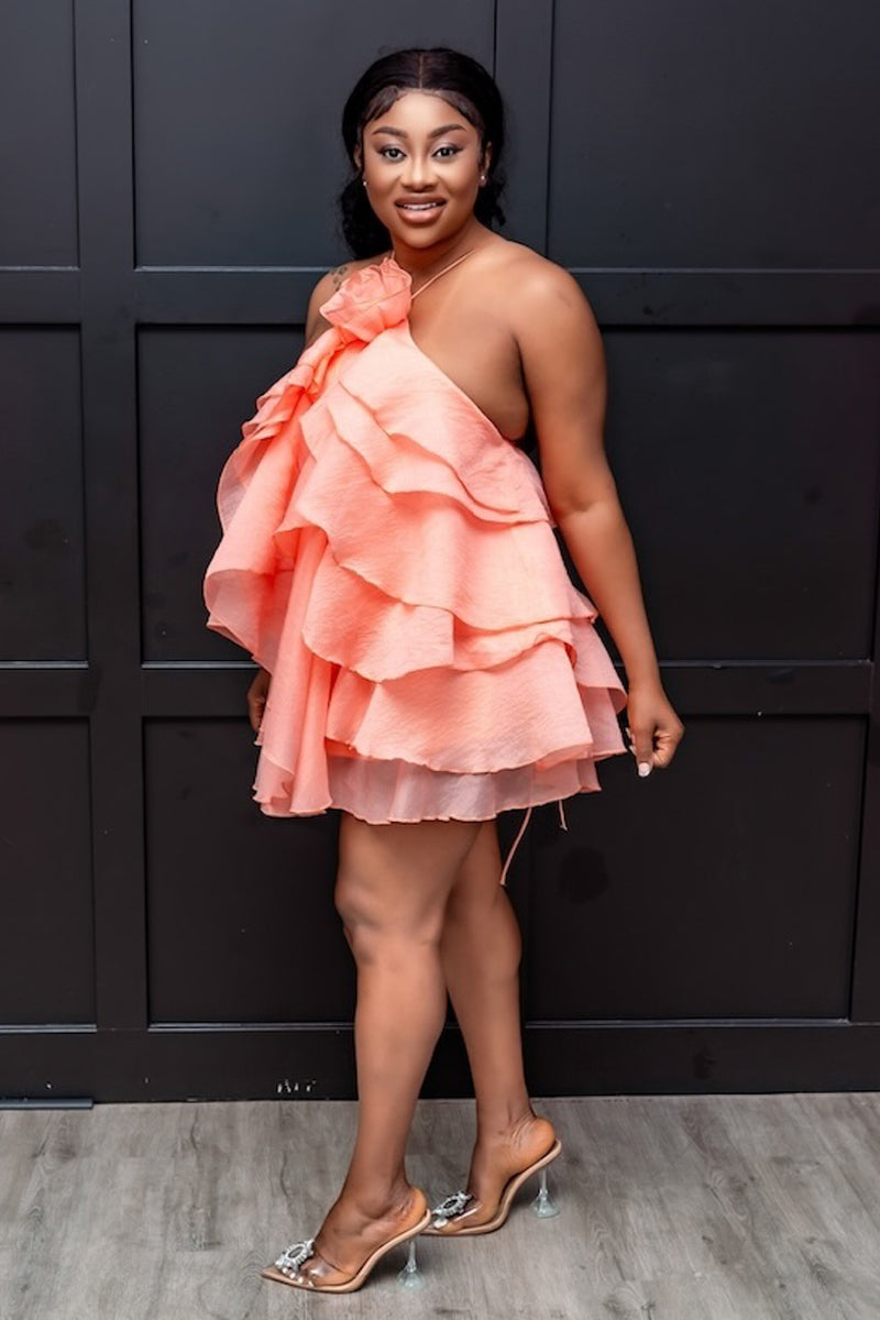Peach Bloom Ruffle Mini Dress
