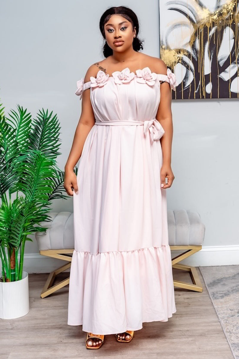 Blush Blossom Off-Shoulder Maxi Dress