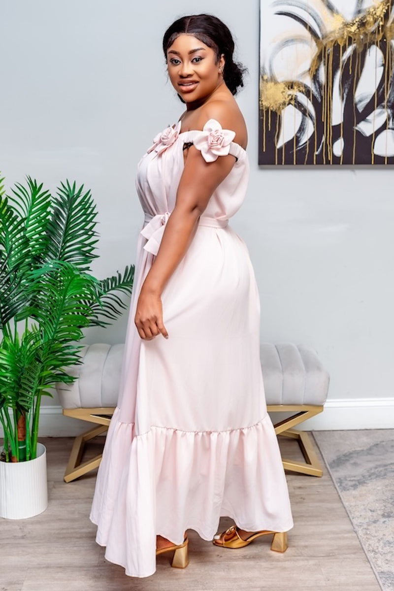 Blush Blossom Off-Shoulder Maxi Dress
