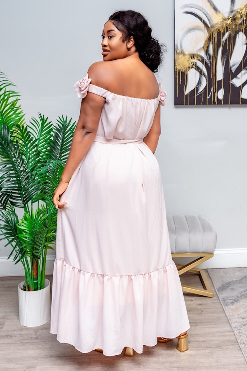 Blush Blossom Off-Shoulder Maxi Dress