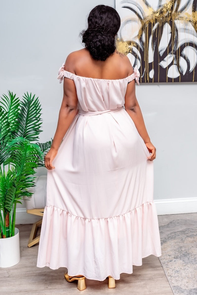 Blush Blossom Off-Shoulder Maxi Dress