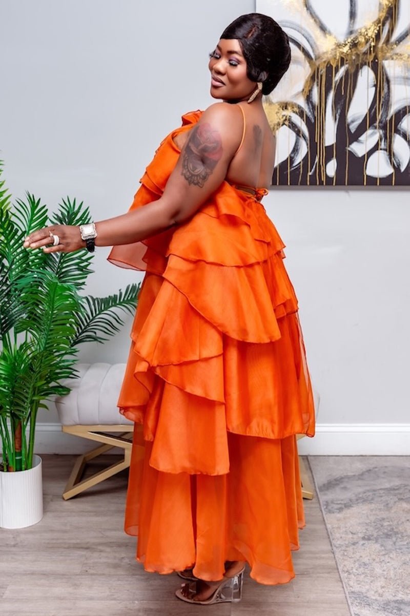 Radiant Ruffle One-Shoulder Dress – Orange