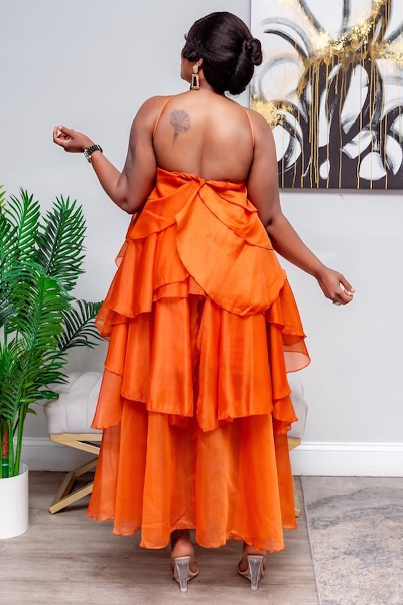 Radiant Ruffle One-Shoulder Dress – Orange