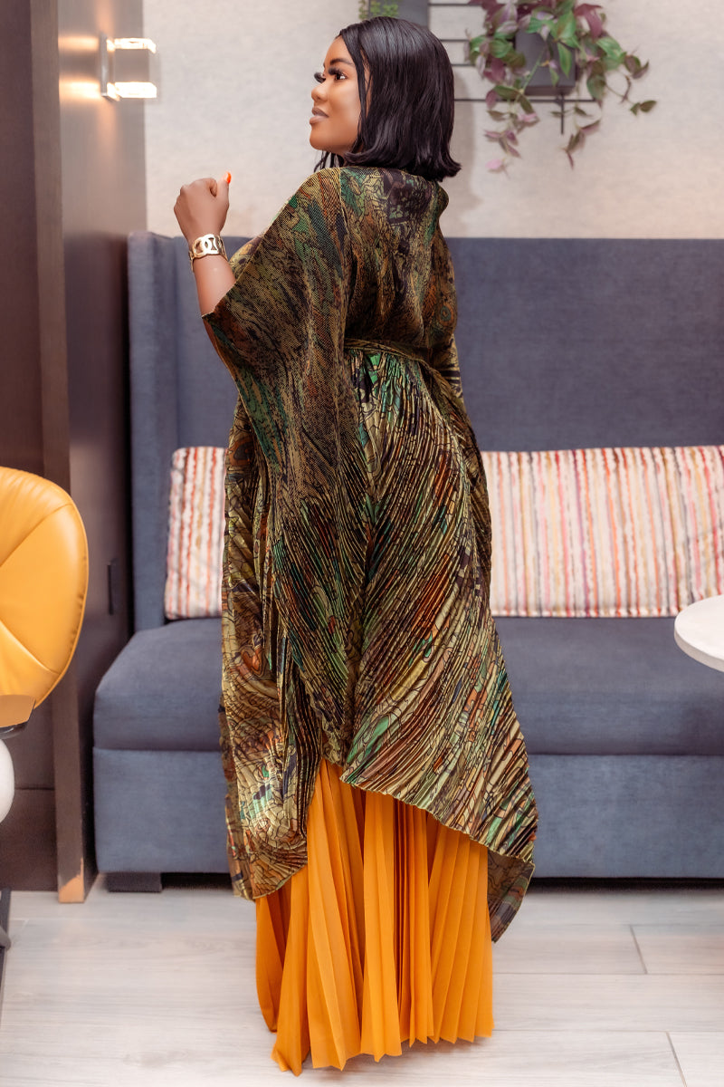 Miyake Pleated Pant & Top Set | Earth Tones & Golden Glow