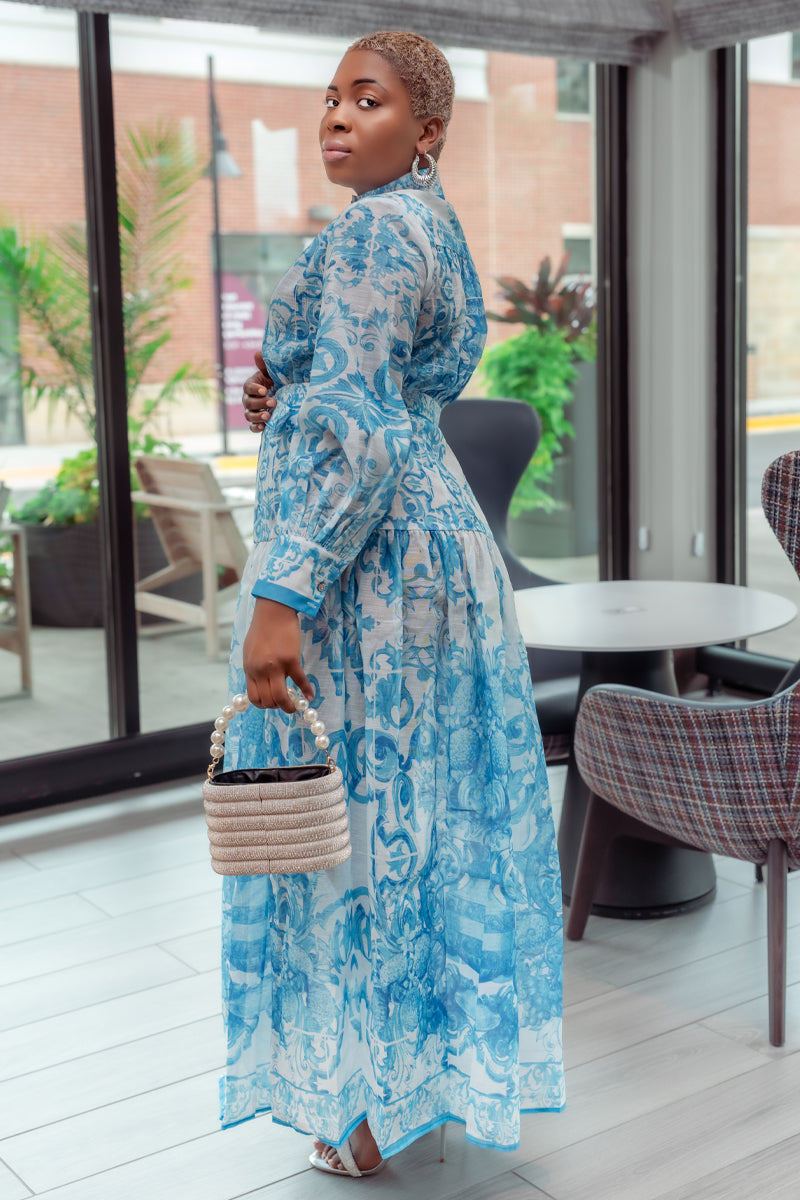 Blue Elegance Sheer Maxi Dress