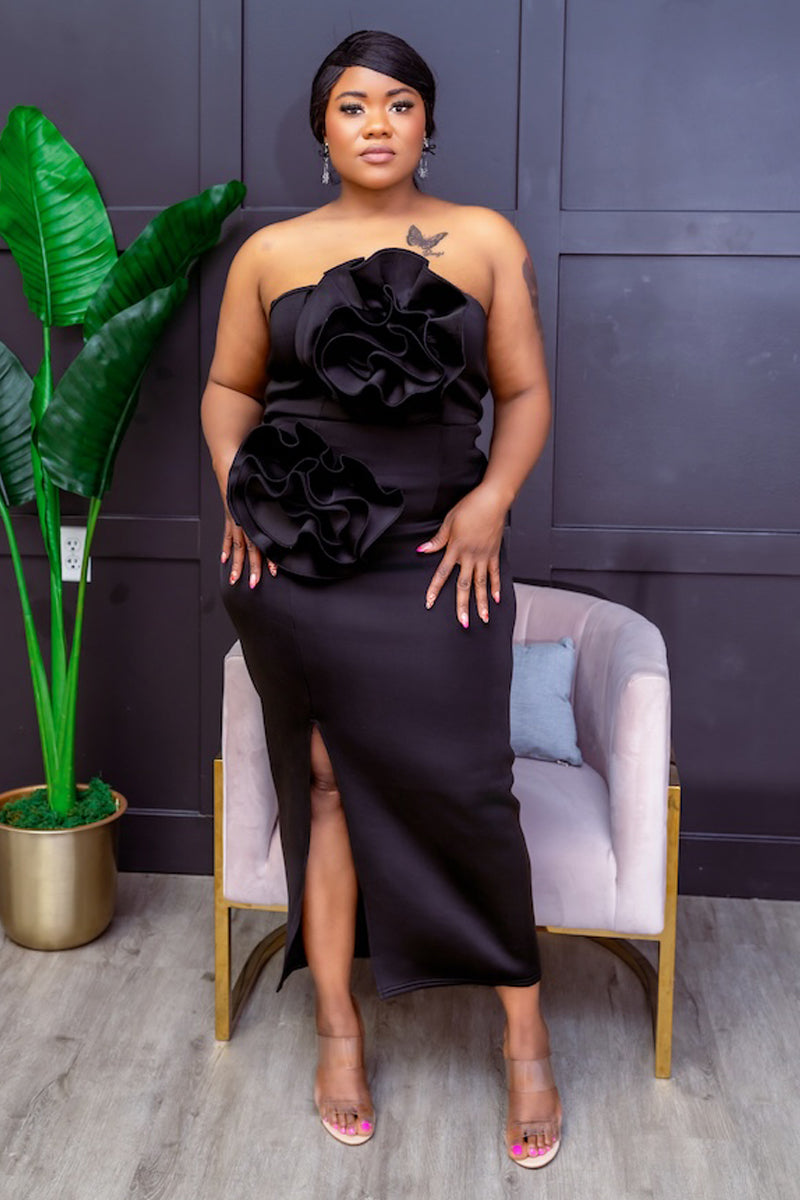 3D RUFFLE MIDI DRESS