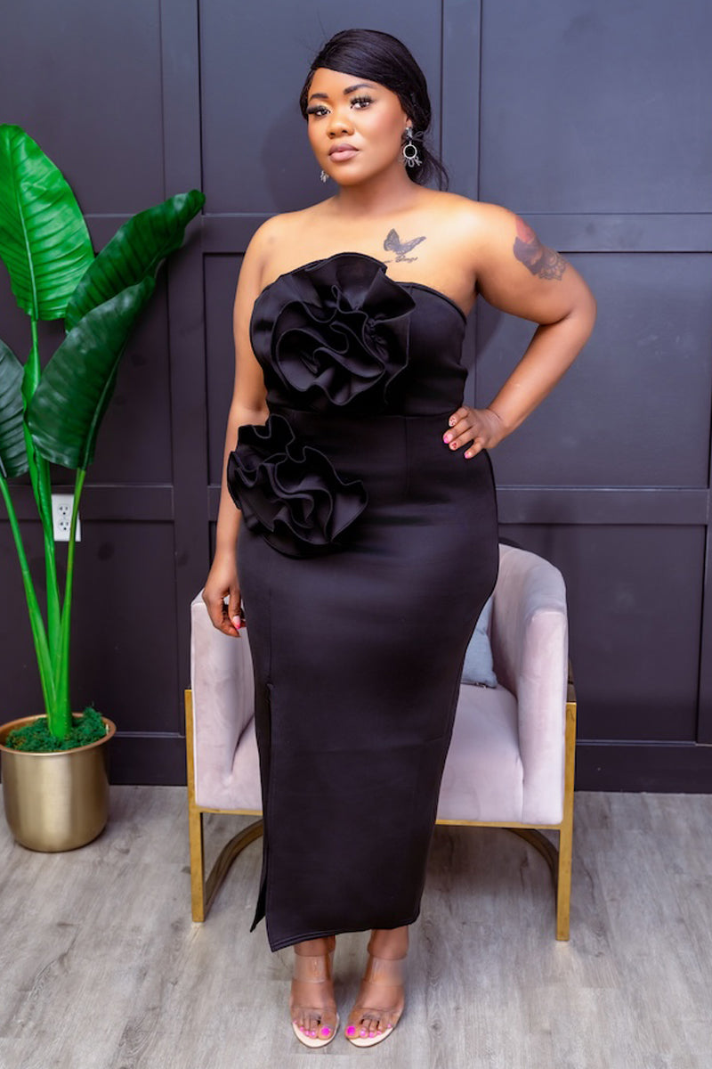 3D RUFFLE MIDI DRESS