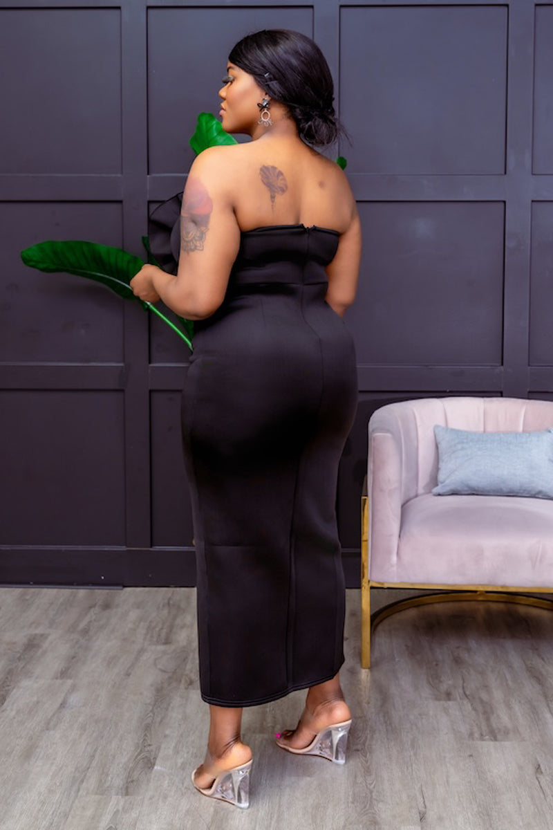 3D RUFFLE MIDI DRESS