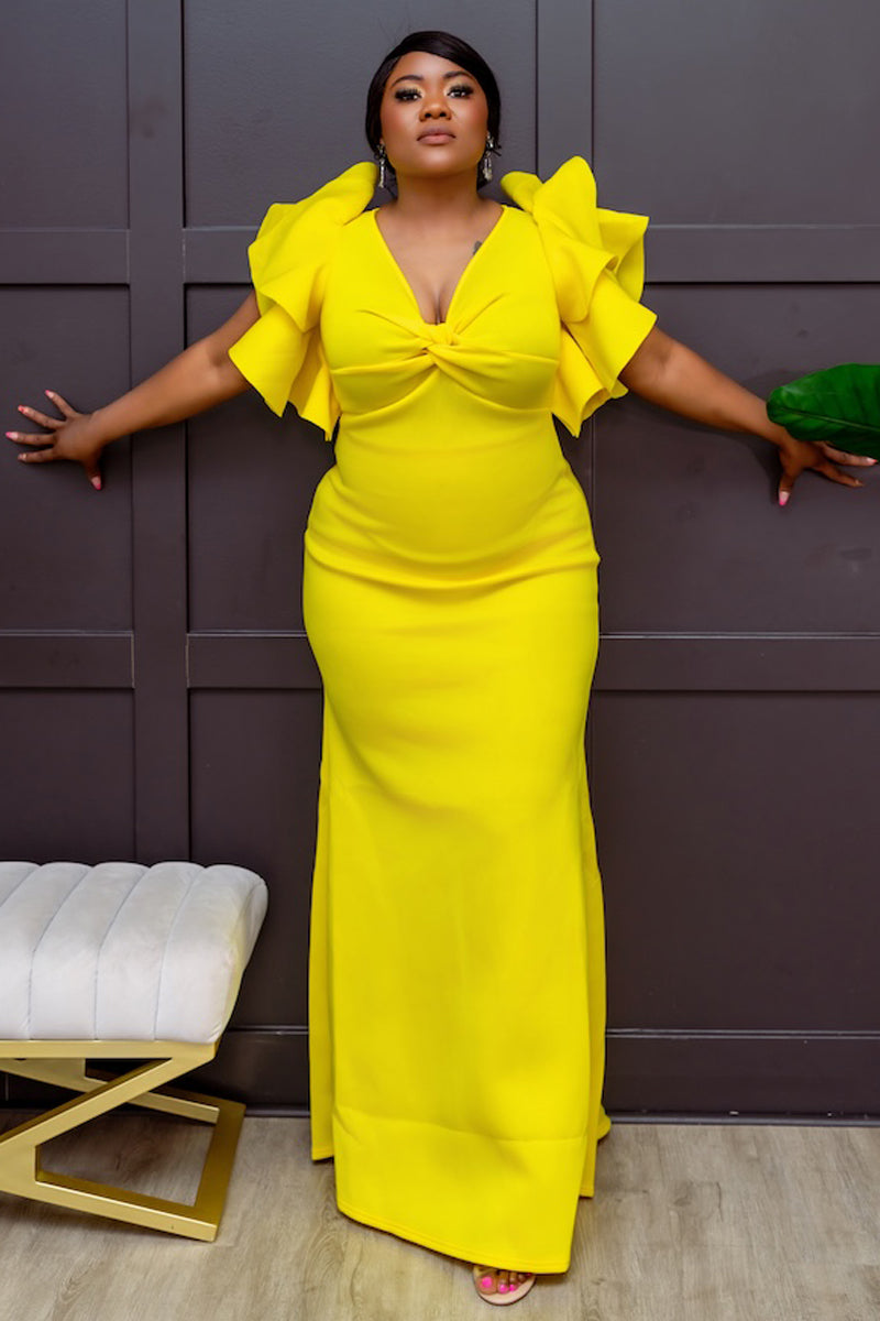 Radiance Ruffle Gown – Bold Elegance in Yellow