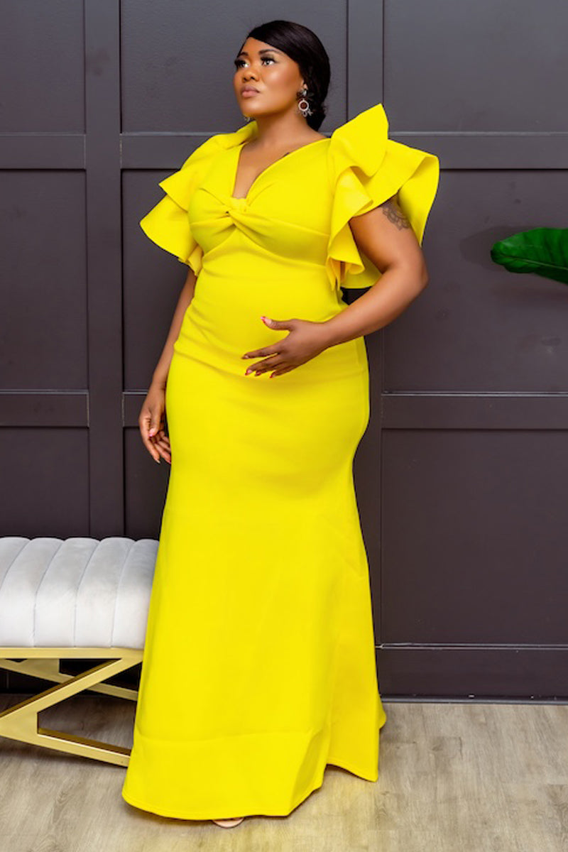 Radiance Ruffle Gown – Bold Elegance in Yellow