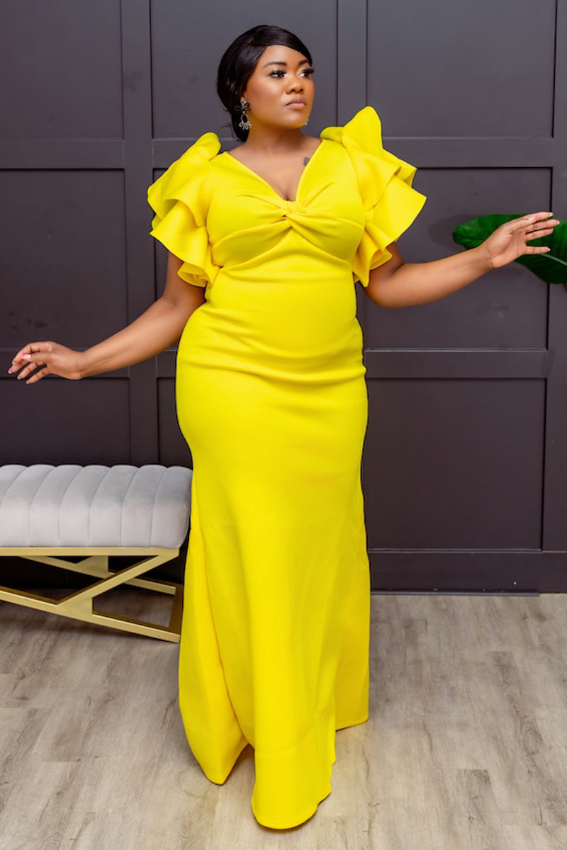 Radiance Ruffle Gown – Bold Elegance in Yellow