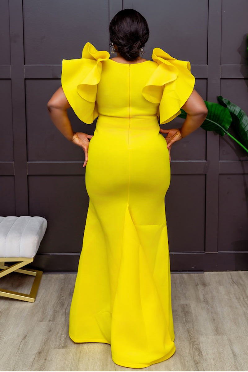 Radiance Ruffle Gown – Bold Elegance in Yellow