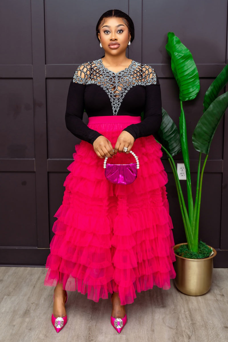 Elegant Layered Pink Tulle Skirt