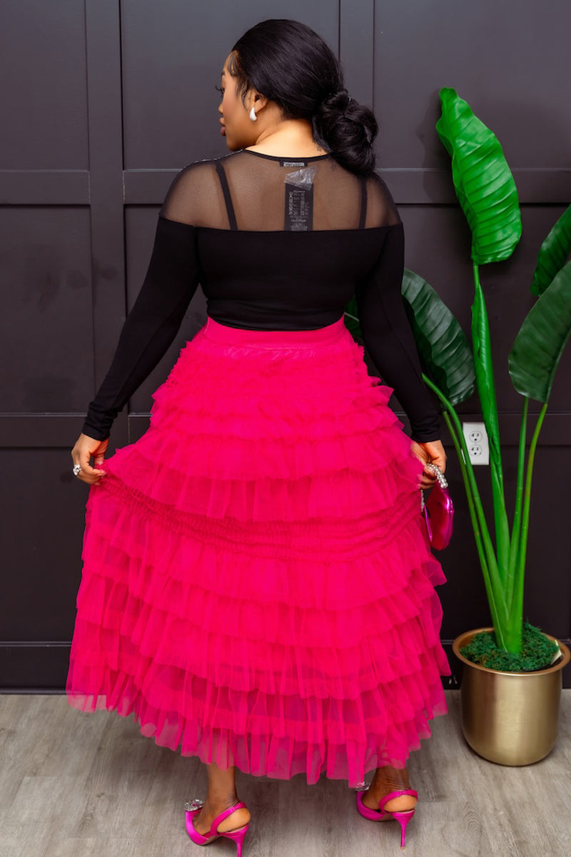 Elegant Layered Pink Tulle Skirt